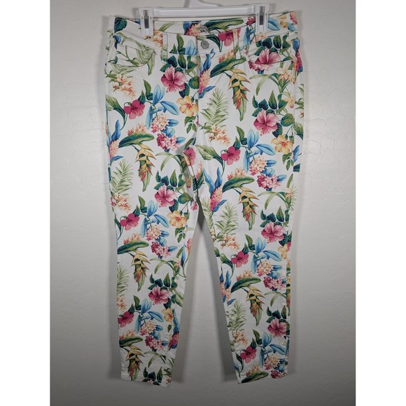 Tommy Bahama Pants - Tommy Bahama Pants Women 31x28 White Floral Tropical Stretch Denim Skinny Ankle